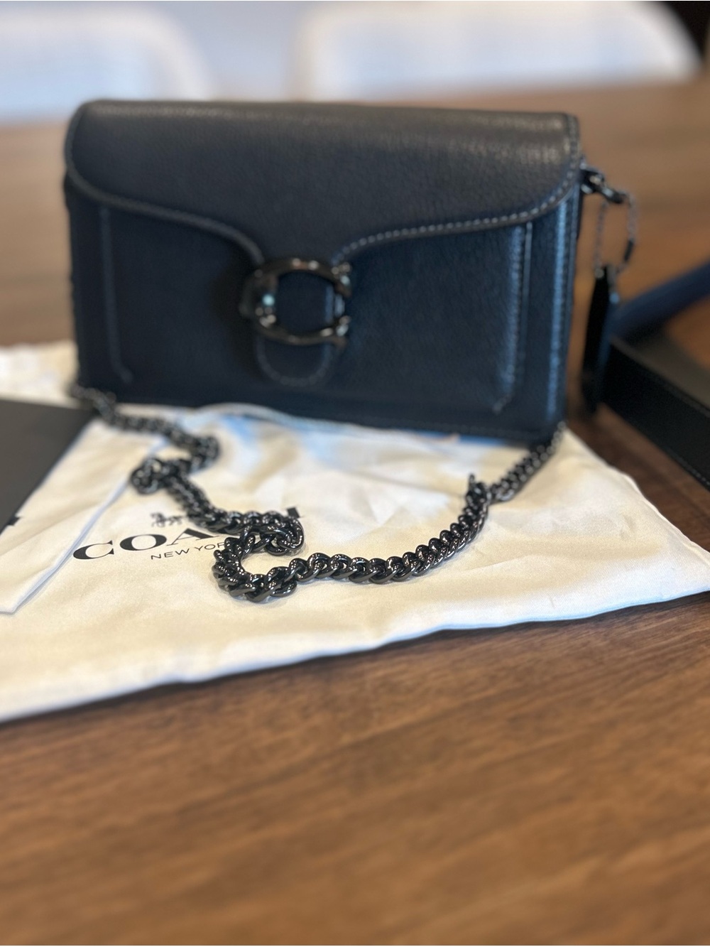 New Coach Black Pebbled Leather “Tabby” Crossbody with Gunmetal Chain